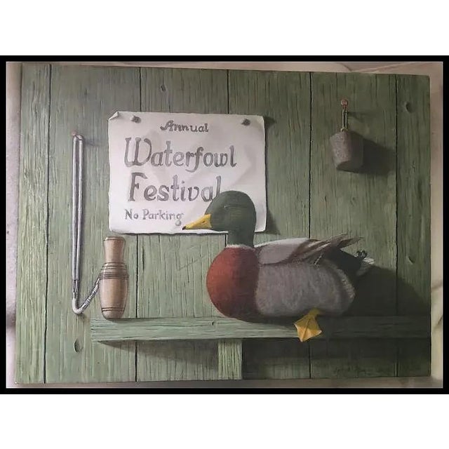 Vintage Oil Painting of Duck Decoy, Waterfowl, Hunting Motif, Signed Grady For Sale - Image 4 of 4