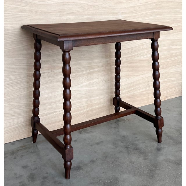 19th Spanish Walnut Side Table with Turned Legs and Iron Stretcher For Sale - Image 11 of 18