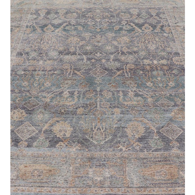 Traditional Reproduction Sultanabad Rug With Distressed Blue, Gray, and Beige Tones 8 X 10 For Sale - Image 3 of 12