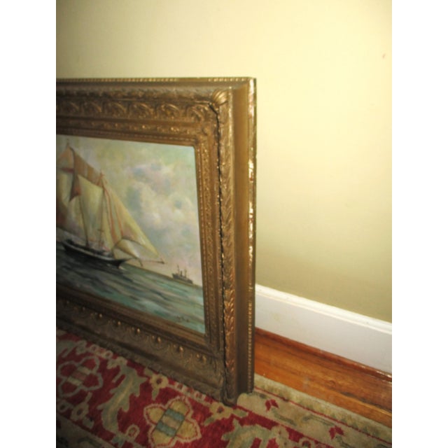 Blue Antique Ornate Baroque Frame With "Jay Harder" Oil Painting on Canvase For Sale - Image 8 of 12
