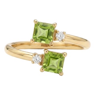 Dainty Peridot Double Stone Ring - Toi Et Moi Stacking Ring - August Birthstone Ring Us 7 For Sale