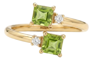 Dainty Peridot Double Stone Ring - Toi Et Moi Stacking Ring - August Birthstone Ring Us 7