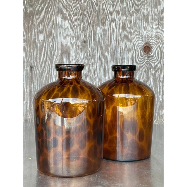 Vintage Boho Tortoise Glass Apothecary Jars - a Pair For Sale In West Palm - Image 6 of 12
