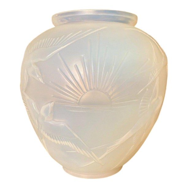 Art Deco Opalescent Vase with Swallows from Sabino Paris For Sale