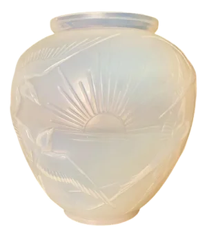 Art Deco Opalescent Vase with Swallows from Sabino Paris