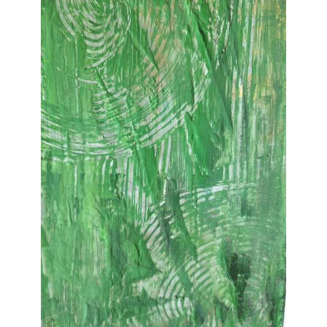 Painting: Abstract mixed media acrylic painting on canvas. The primary colors are shades of green, blue, gray, black and...