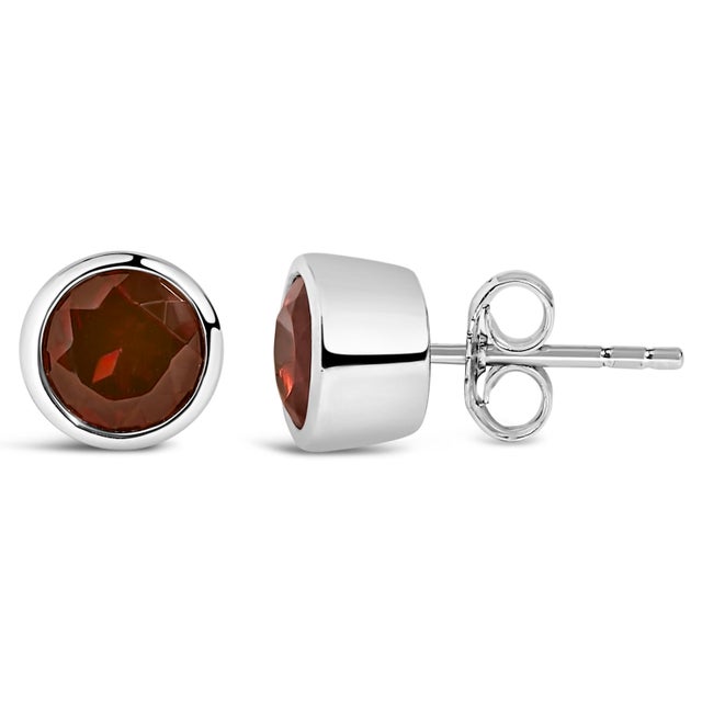 Contemporary .925 Sterling Silver 6MM Bezel Set Created Red Garnet Solitaire Stud Earrings For Sale - Image 3 of 5