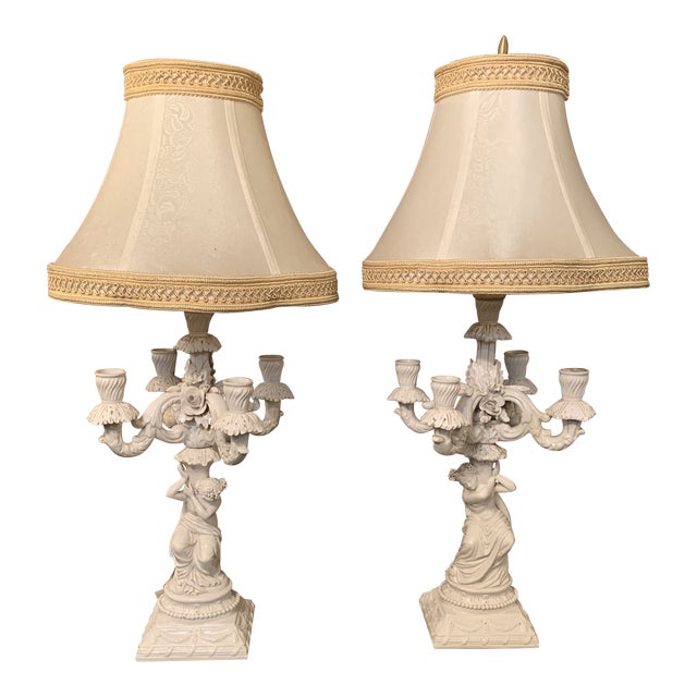 1940s Italian Porcelain Lamps - a Pair For Sale
