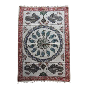 Vintage Red and Blue Paisley Hand-Blocked Cloth with Fringes