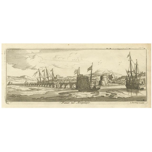 Peeters, View of Fanar in the Aegean Archipelago with Bridge and Ships, 1680, Print For Sale - Image 6 of 6
