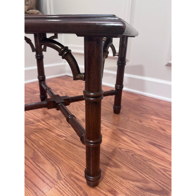 Brown Vintage Chinoiserie Chippendale Style Mahogany Solid Wood, Glass & Brass Finish Side Table For Sale - Image 8 of 12