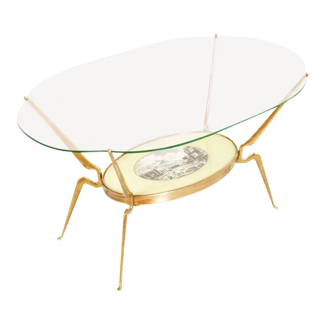 Mid-Century Gilt Brass Coffee Table by Cesare Lacca, 1950s For Sale