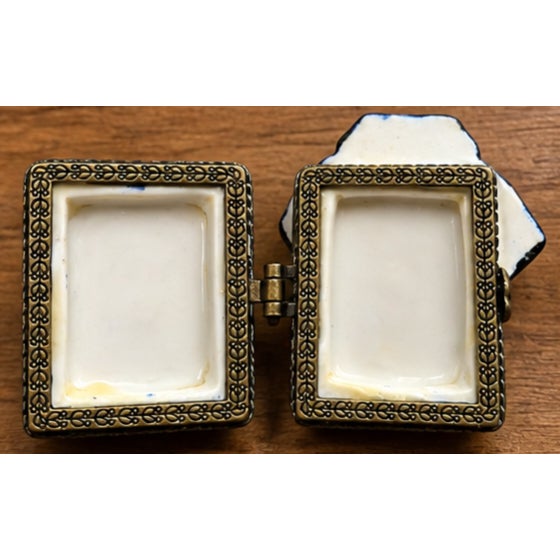 Blue & White Shirt Porcelain Hinged Trinket Box Hand-Painted Miniature For Sale - Image 4 of 4