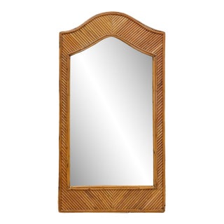 Coastal Pencil Reed Tall Arched Rectangular Wall Mirror, Woven Wood Frame Boho Wall Mirror For Sale