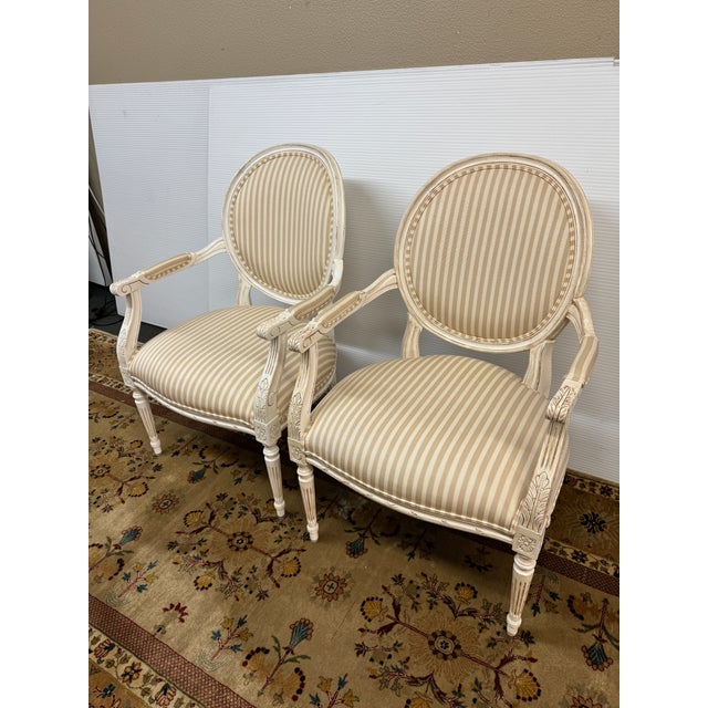 French Ethan Allen French Louis XVI Style Armchairs, Pair For Sale - Image 3 of 12
