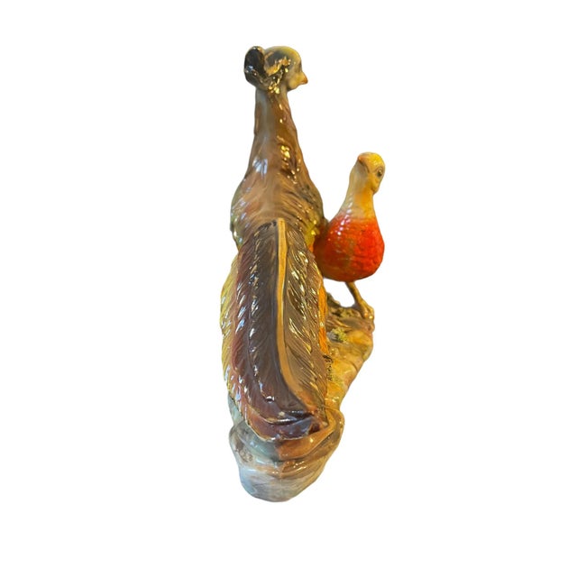 Mid 20th Century Vintage Large Italian Colorful Glazed Porcelain Pheasant Couple Sculpture For Sale - Image 5 of 13