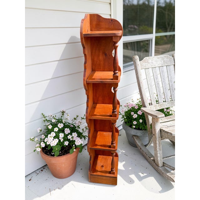 Wood Vintage Nc Handmade Pine Corner Shelf-Farmhouse-Cottage-Bookcase-Display-Rustic For Sale - Image 7 of 8