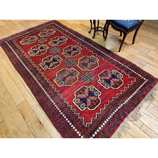 Textile Vintage Afghan Tekke Bokhara in Allover Geometric Pattern in Red, Navy, Gray, Ivory For Sale - Image 7 of 11