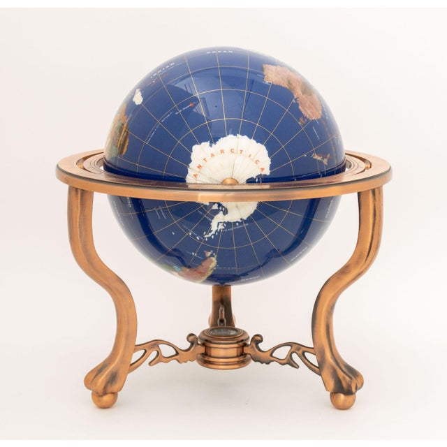 Copper Modern Semi-Precious Stone Inlaid Revolving Globe on Copper Stand For Sale - Image 8 of 15