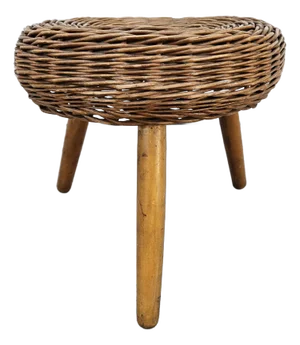 Tony Paul Style Wicker Rattan Three Legged Stool