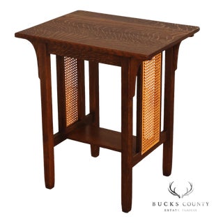 Antique Stickley Brothers Arts & Crafts Oak Side Table With Cane Panels For Sale