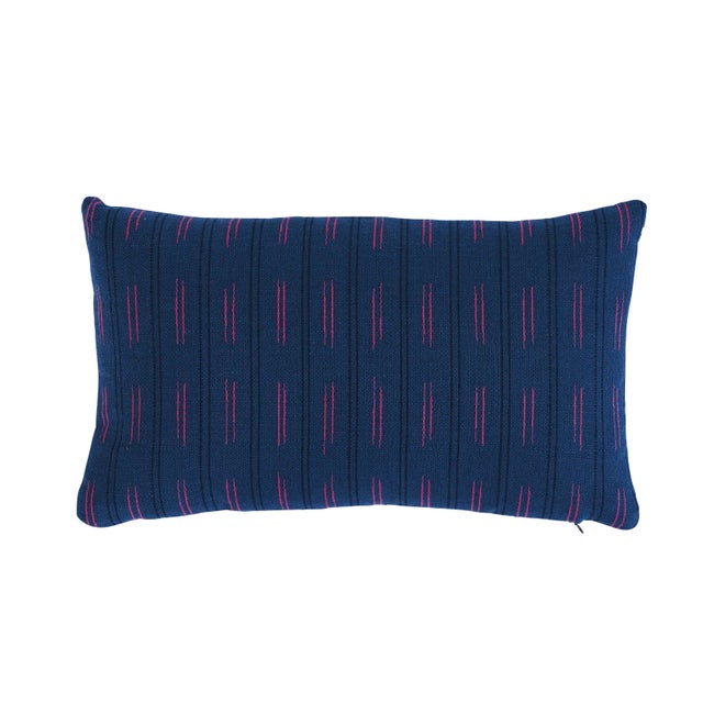 Contemporary Schumacher Ainsley Stripe Indoor & Outdoor 18" Lumbar Pillow in Navy For Sale - Image 3 of 3