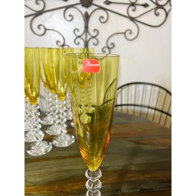 Baccarat 1990s Baccarat Véga Flutissimo Amber Crystal Champagne Flutes - Set of 13 For Sale - Image 4 of 9