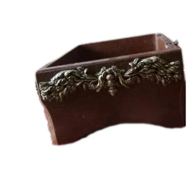 Traditional French Country Rustic Elegant Box - Walnut Ornamental Wood Facial Tissue Napkin Holder Decor: Brown Solid Wood & Gold, Hinged Lid, Scallop For Sale In New York - Image 6 of 10