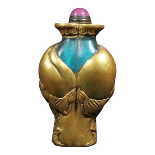 Vintage Chinese Gilt Liuli Glass Snuff Bottle With Lotus Motif For Sale