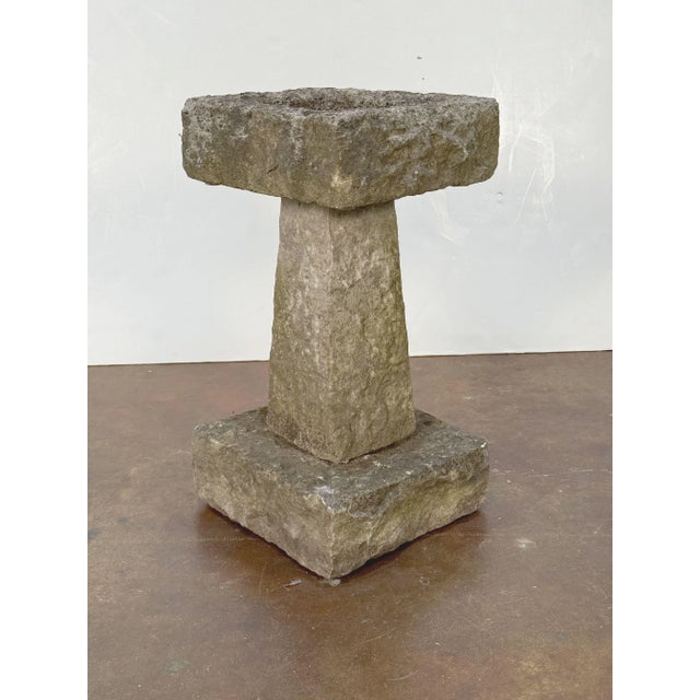Gray English Garden Square Bird Bath of Carved Purbeck Stone For Sale - Image 8 of 10
