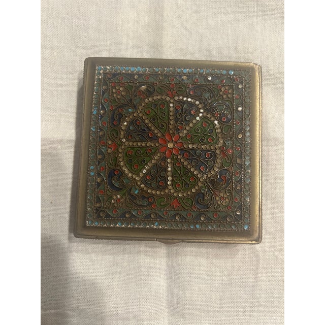 Traditional Antique 84 Silver Cloisonné Enamel Box / Cigarette Case” For Sale - Image 3 of 11