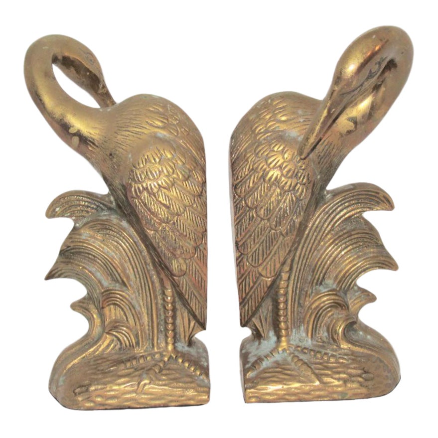 MidCentury Solid Brass Crane Bookends a Pair Chairish
