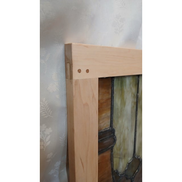 Antique Willet Studio Slag Glass Window Panel in Hand-Crafted Maple Frame – Piece 1 of 2 For Sale - Image 9 of 12