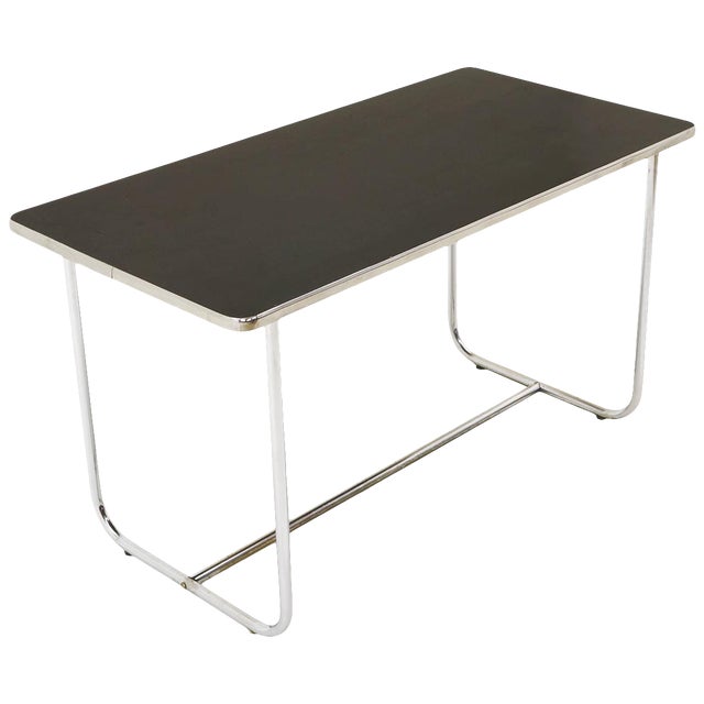 Dining Work Table By Wolfgang Hoffmann Tubular Chrome And Black Laminate Chairish