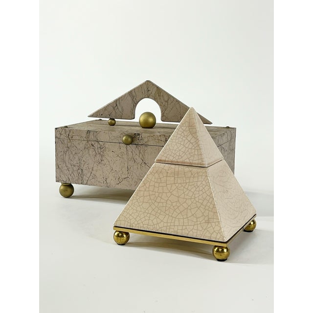 1980s Vintage Postmodern Ceramic Pyramid Box For Sale - Image 5 of 12