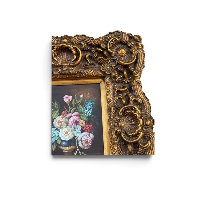 Rococo Vintage Floral Still Life Painting in Ornate Rococo-Style Gilt Frame For Sale - Image 3 of 5