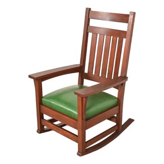 Stickley Brothers Style Antique Mission Oak Arts & Crafts Rocking Chair, Circa 1900 For Sale