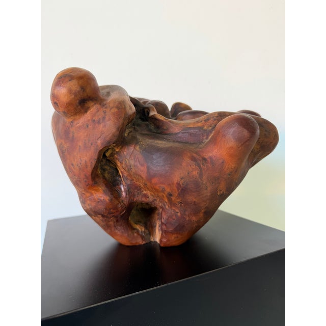 Brown 1980’s Vintage Hand-Carved Burlwood Abstract Sculpture on Black Laminate Base For Sale - Image 8 of 12