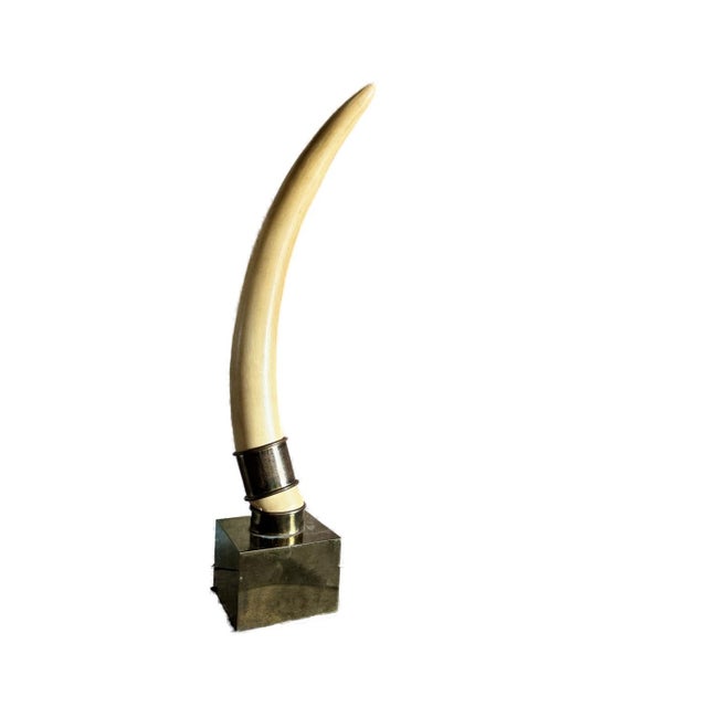 Mid-Century Modern 1970's Vintage Hollywood Regency Faux Tusk Sculpture on Brass Base, Chapman Style For Sale - Image 3 of 6
