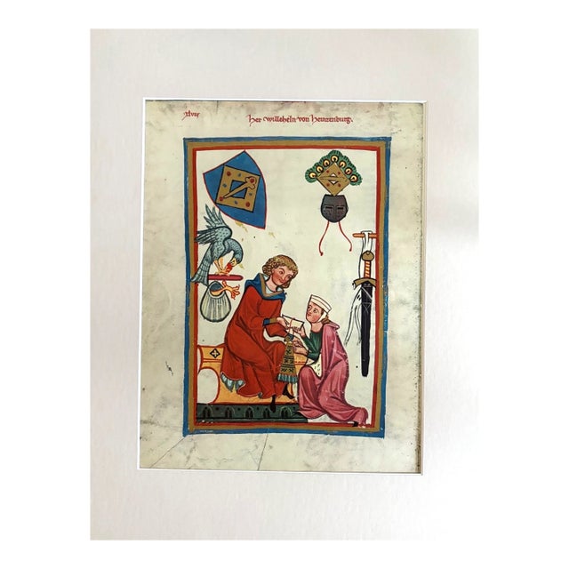 Vintage Print from Codex Manesse in 14x18 Mat: "Herr Wilhelm von Heisenberg" EUC For Sale