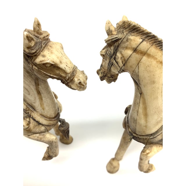 Bone Tessellated Bone Hand Carved Tang Horses a Pair For Sale - Image 7 of 12