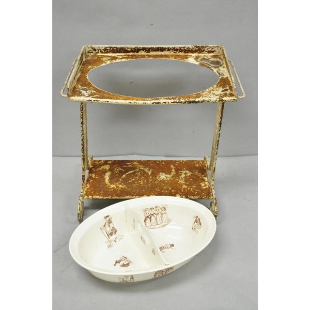 Antique French Victorian Child's Wrought Iron Wash Stand W/ K&g Luneville Basin For Sale In Philadelphia - Image 6 of 17