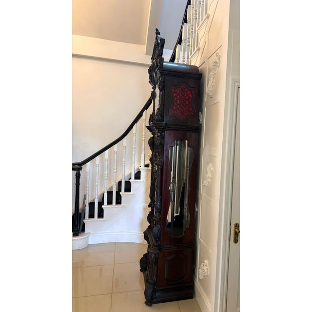 Antique Carved Mahogany 9-Tube Chiming Longcase Clock, 1880 For Sale - Image 14 of 18