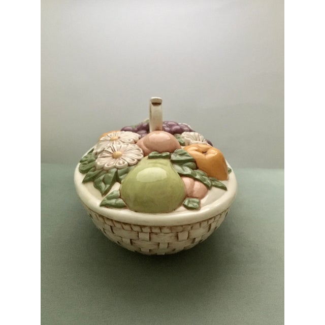 Beige Mid 20th Century Tromp L’oeil Fruit & Flower Basket Covered Dish For Sale - Image 8 of 13
