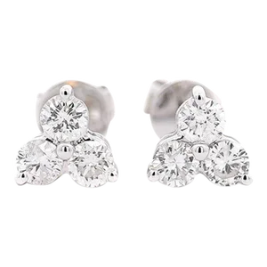 Natural 0.60 Cttw Diamond Three-Stone Cluster Stud Earrings - 2 Pieces