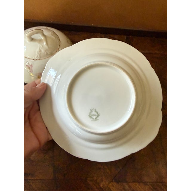Antique Oeg Royal Austria Porcelain Covered Butter Dish Pink Floral Gutherz 1899 to 1918 For Sale - Image 4 of 12