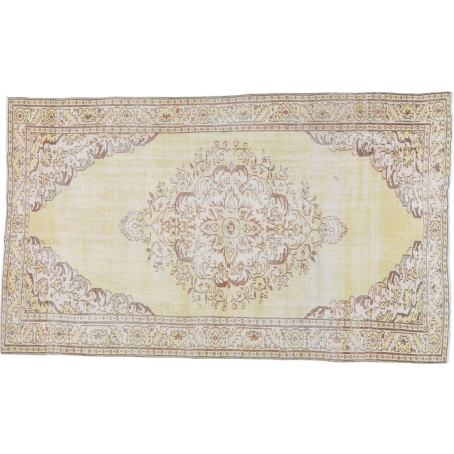 Textile Vintage Turkish Hand Knotted Whitewash Organic Wool Fine Weave Rug,5'10"x9'9" For Sale - Image 7 of 7
