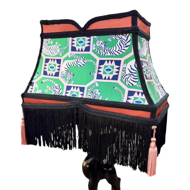 Eclectic Vintage Refinished 1960's Tiger Lampshade Bohemian Regency For Sale