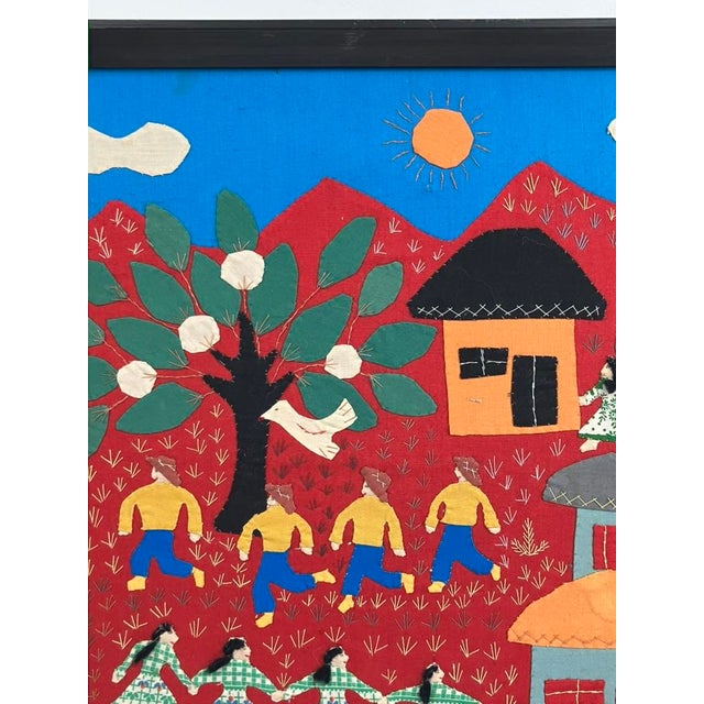 1960s Tereza Laztiko – Signed Mexican Appliqué Folk Art Village Scene For Sale - Image 5 of 12