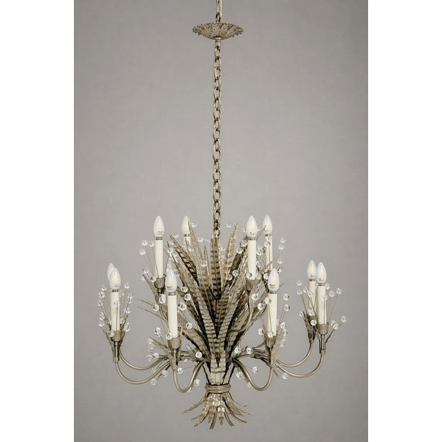 2010s Remains Lighting "Plume" Antique Nickel & Glass 12-Arm Chandelier, Labeled For Sale - Image 5 of 18